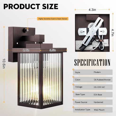 Outdoor Wall Lights for House Exterior, Dusk to Dawn Porch Lights Outdoor, Waterproof Matte Black Front Door Light