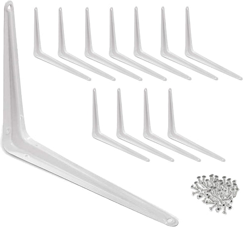 Wideskall Metal 10" x 12" inch Wall Corner Angle Shelving Shelf Brackets, White,