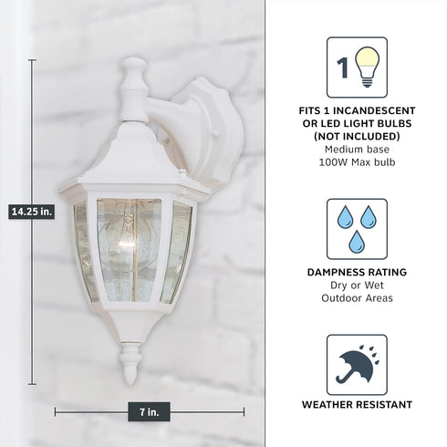 14.25 Inch 2461-WH Designers Fountain Waterbury Outdoor Light Fixture, Exterior Wall Lantern Sconce for Front Door