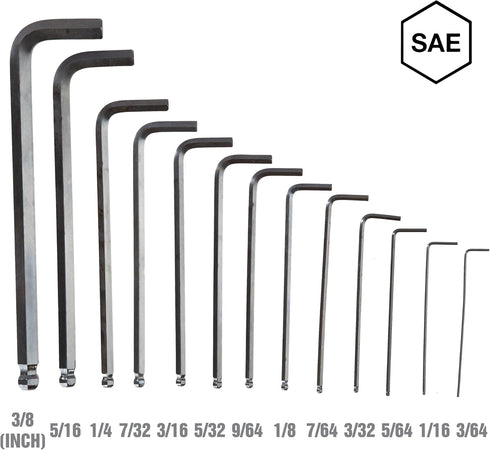 OEMTOOLS 24287 13-Piece SAE Hex Key Set, Long Arm Ball End Allen Wrench Set with Storage