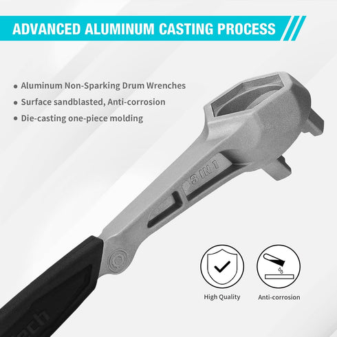 DURATECH Aluminum Drum Wrench, 3-in-1 Bung Opener Tool for 10 15 20 30 55 Gallon Drums
