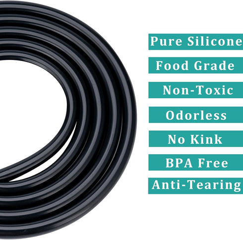 Silicone Tubing, 3/8” ID × 1/2” OD, 16FT Black Flexible Food Grade Hose for Home Brewing and Hydroponics