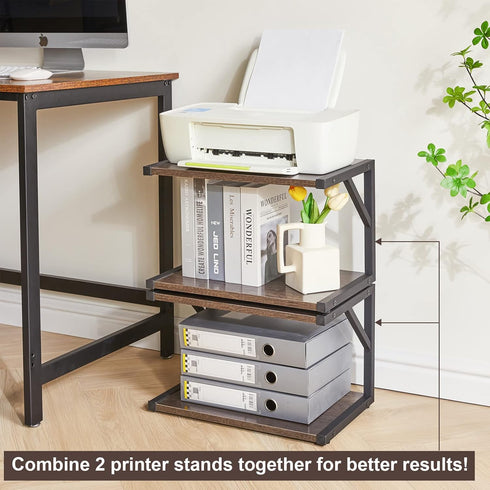 IBUYKE 2-Tier Desktop Printer Stand Holder, Multi-Purpose Desk Organizer Storage Shelf for Fax Machine, Dark Grey