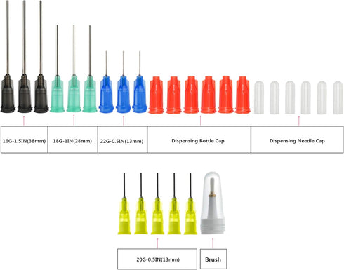 SHAOTONG 6Pcs Squeeze Bottle with 14Pcs Dispensing Needles, 1Pc Dispensing Brush, 12Pcs Cap