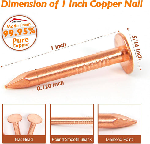 Copper Nails – 1 Inch Roofing Nails 110pcs – 99.95% Pure Copper Nails for Roof, Copper Flashing, Tree, Stump Remover, Roots, Landscaping & Crafts