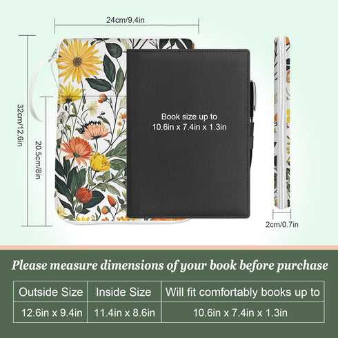 Book Sleeve for Book Lovers Paperbacks, Book Protector Cover Bag with Zipper, Waterproof PU Leather Bible Cover Case
