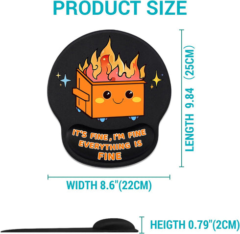 Cute Funny Ergonomic Mouse Pad with Wrist Support, Dumpster on Fire Gel Mousepad for Comfortable Work
