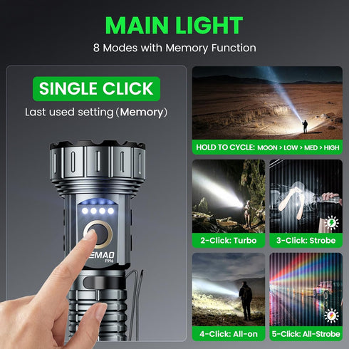 2000 5 4200mAh Lumen EDC Flashlight Small Rechargeable Flashlight with Memory,Multi-Color Light (Warm