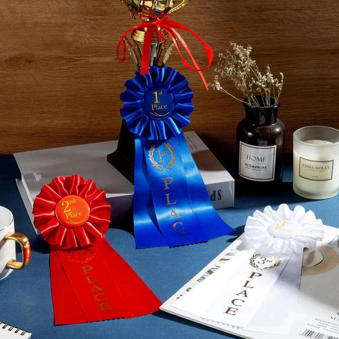 Award Ribbons Rosette Ribbon - 1st, 2nd, 3rd Place for Classroom Prizes, Sports Events, Blue Red White (3 Pieces)