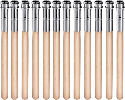 Chinco 12 Pieces Wooden Pencil Extenders, Art Pencil Lengthener with Aluminum Handle for School Office Supplies