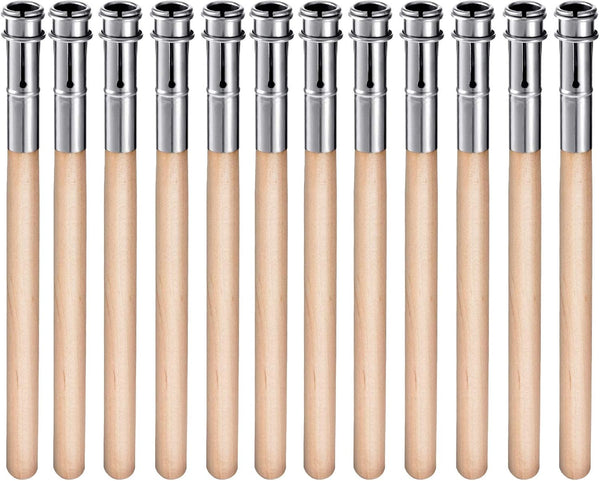 Chinco 12 Pieces Wooden Pencil Extenders, Art Pencil Lengthener with Aluminum Handle for School Office Supplies