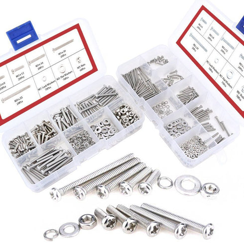 Hilitchi 600-Piece M2 M3 Phillips Pan Head Screws, Bolt Nut Lock Flat Washers Assortment Kit, 304 Stainless Steel