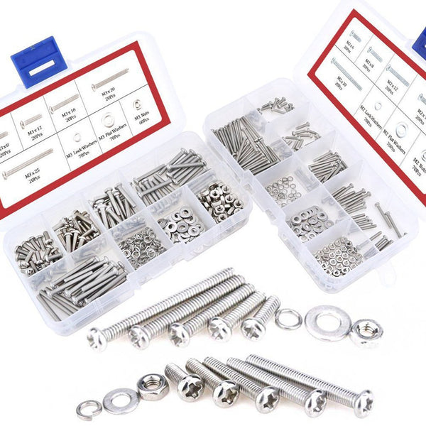Hilitchi 600-Piece M2 M3 Phillips Pan Head Screws, Bolt Nut Lock Flat Washers Assortment Kit, 304 Stainless Steel