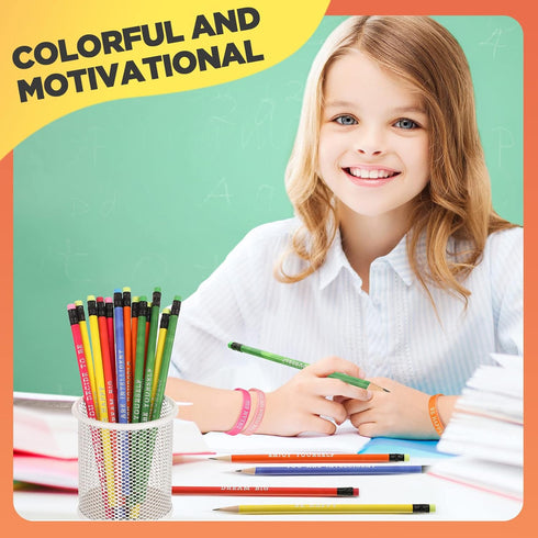 Sabary 48 Pcs Motivational Pencils Set, Inspirational Silicone Bracelets, Kids Teens Christmas Gifts