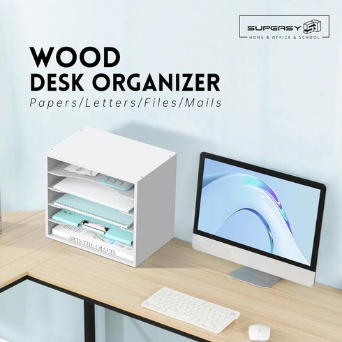 SUPEASY 5 Tier Wood Desk Organizer, Paper File Organizer for Desktop, Literature Mail Sorter for Office School & Home