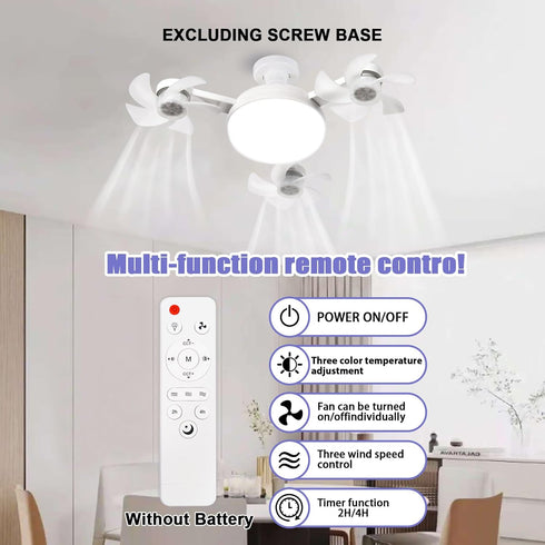 amgolibi Bulb Dimmable 3-Speed, Bulb Socket Fan Light with Remote, Screw in Ceiling Fan, Light Fan with LED, Easy