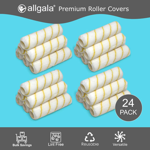 24 Pack 9 Inch 1/2 Allgala Paint Roller Covers, Shedless Lint Free Painter Roller Covers in Roller Naps for Paint