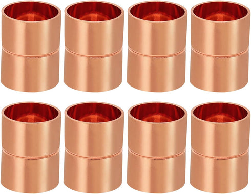 PATIKIL 7/8 Inch ID Copper Coupling Fittings, 8 Pcs Rolled Tube Stop Straight Pipe Fitting for HVAC Plumbing