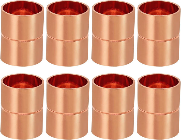 PATIKIL 7/8 Inch ID Copper Coupling Fittings, 8 Pcs Rolled Tube Stop Straight Pipe Fitting for HVAC Plumbing