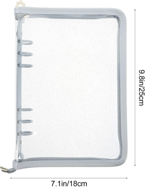 STOBOK A6 Binder Cover, 6-Ring Clear Transparent PVC Notebook Folder with Zipper Closure, Loose Leaf Protector