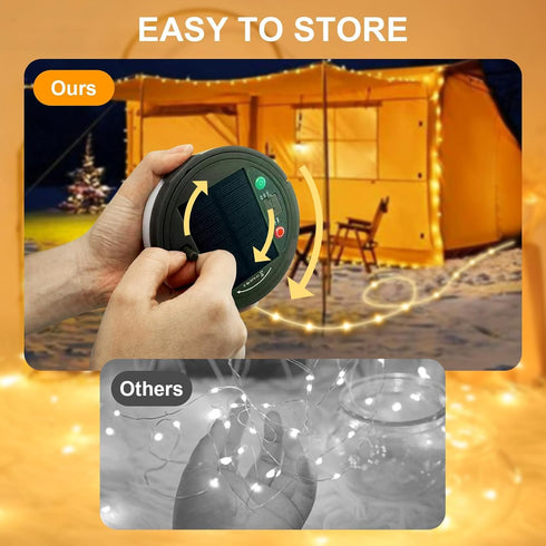 33FT 13 3000mAh Solar Camping String Lights, Retractable Waterproof LED Camp Light with Light Modes, Rechargeable