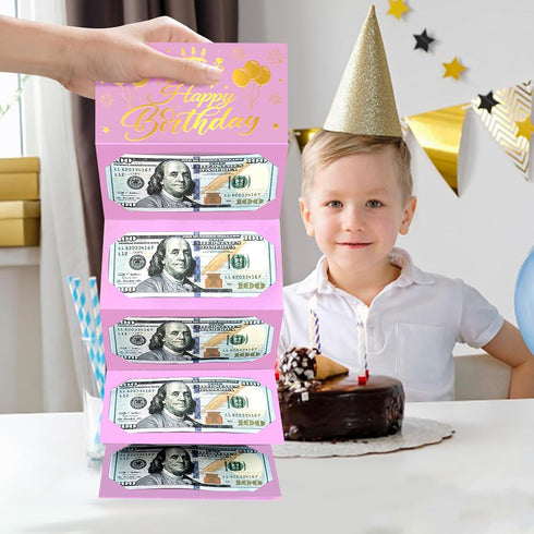 Birthday Money Envelope for Cash Gifts, Surprise Cash Gift Card Money Holder for Women Man, Pink Birthday Card Envelope