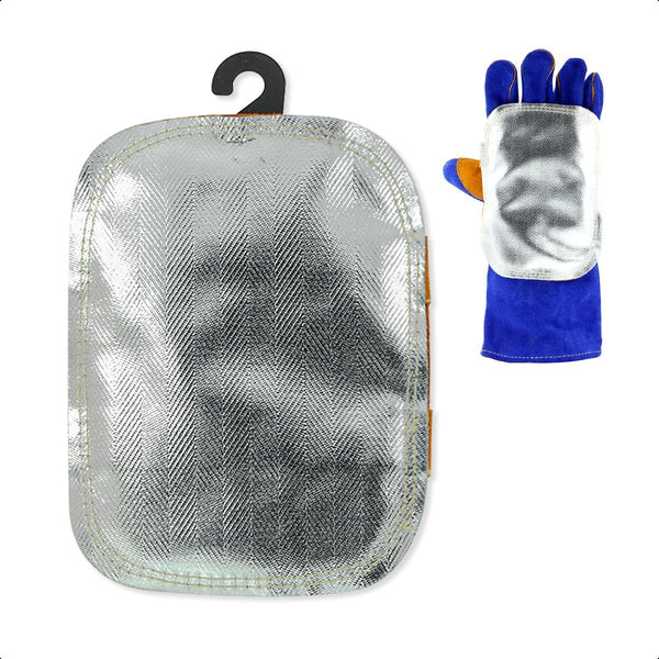 Hand Heat Shield High Temperature Pad, Split Cowhide Leather Aluminized Back Welding Gloves, Welding Heat Deflector PK-1