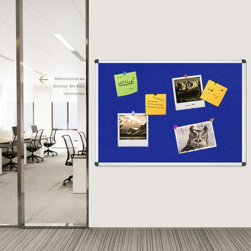 VIZ-PRO Felt Notice Board Blue, 36 X 24 Inches with Silver Aluminium Frame