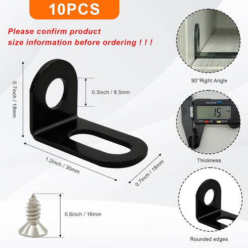 Generic 10PCS 1.2"x0.7"x0.7" Adjustable Slotted L Brackets, Black Corner Braces, Metal Right Angle Bracket for Shelves