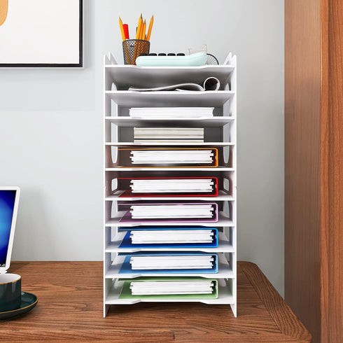 Natwind Stackable Paper Organizer for Desk, 10-Tier White Desktop File Sorter for Home Office, School