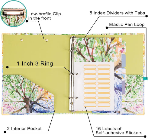 Mini 3 Ring Binder, 1 Inch for 5.5" x 8.5" Paper with 5-Tab Dividers, EYROZILL Cute Mini Binder for School/Office