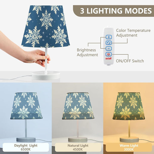 3 ALAZA Table Lamp Snowflake White Blue Bedside Lamp for Bedroom LED Nightstand Desk Lamp with USB Port, Way