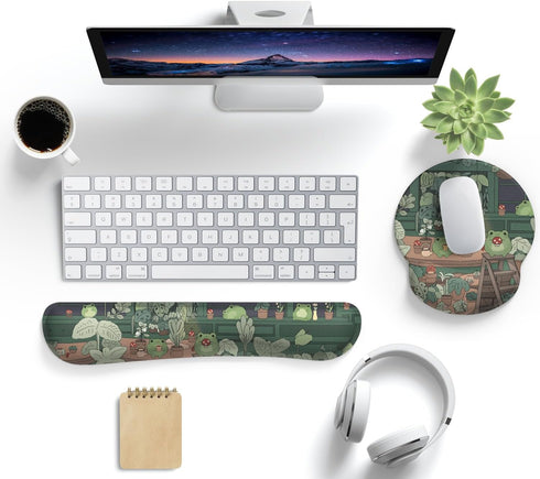 Mechanical Cattle Cute Frog Mouse Pad with Wrist Rest Kawaii Green Decor Pain Relief Mat, Ergonomic Mouse Pad for Desk