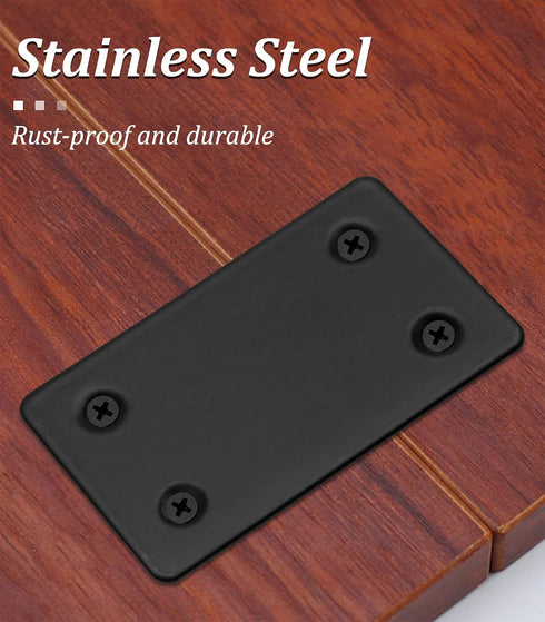 8Pcs Flat Straight Brace Brackets, Stainless Steel, Black Fixing Mending Joining Plates for Furniture Repair