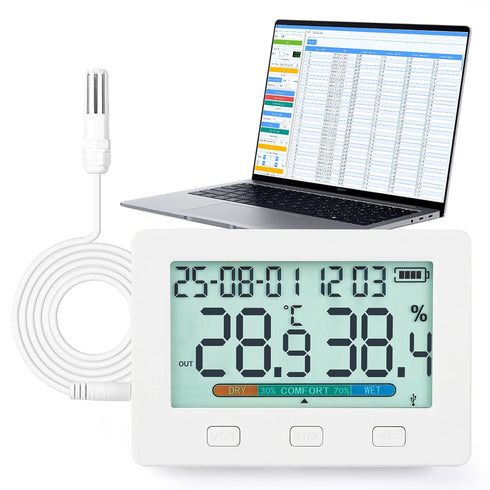 WEIRUSE Indoor Temperature and Humidity, Two sensors Inside and Outside USB Export 260000