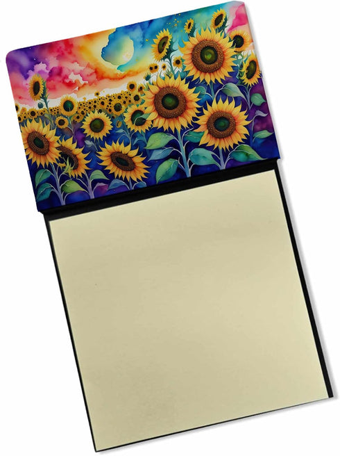 Caroline's Treasures Sunflowers in Color Sticky Note Holder, Refillable Dispenser, Self-Sticky Memo Pads
