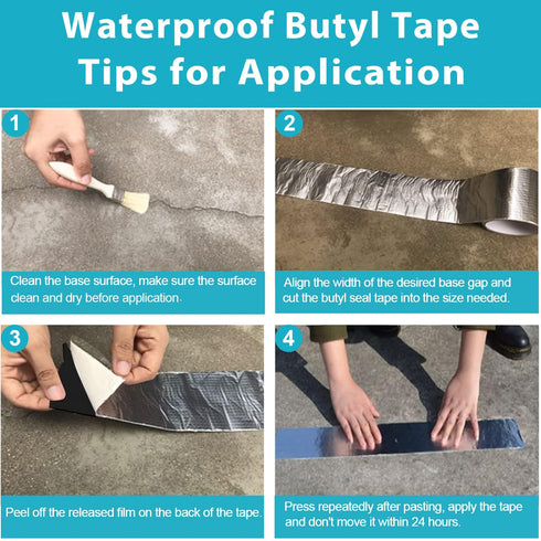 Butyl Waterproof Tape 6" W X 16' L, Upgraded Leak Proof Repair Butyl Seal Aluminum Tape for Boat and Pipe Sealing