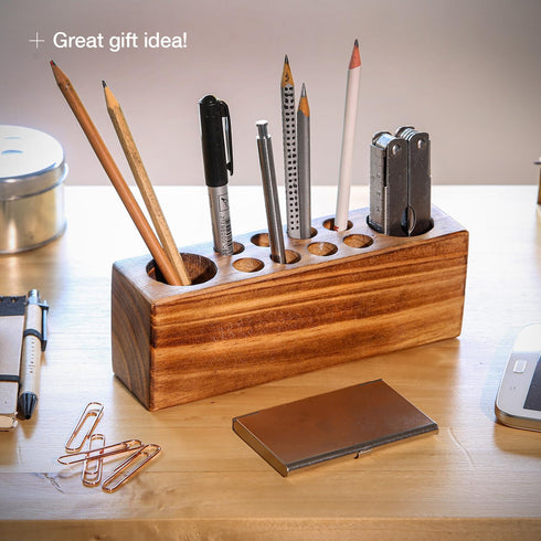 Solid Pine Wood Pen Holder for Desk – Stylish Wooden Pencil Holder and Fountain Pen Desk Organizer