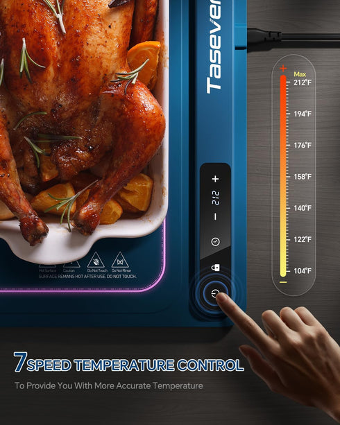 7 Settings, Food Warming Mat, Silicone Heating Tray with Temperature Quick Full Surface Heating Pad, Thermochromic