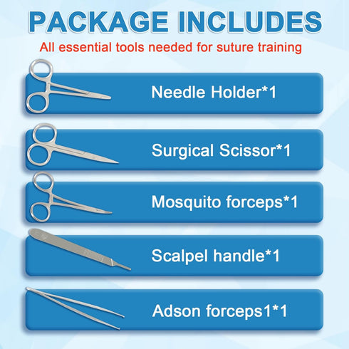 Suture Practice Kit for Medical Students, Silicone Pad Surgery Wounds Closure Suturing, Supplies for Vet Nursing Students Surgical Stitches Kits Only for Training.