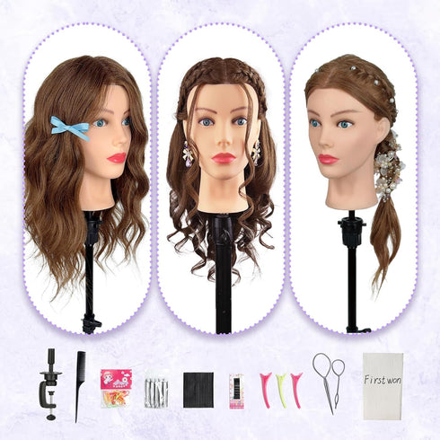 100% Mannequin Head Human Hair - Cosmetology Manikin Doll Head with Real Hair for Hairdresser Practice Styling Braiding