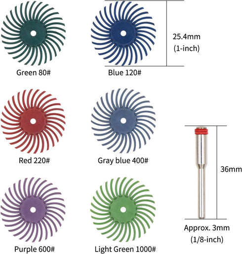 Radial Bristle Disc, GOXAWEE 66Pcs (1") Detail Abrasive Brush Kit for Rotary Tool, Mixed Grit 80# 120# 220# 400# 600#