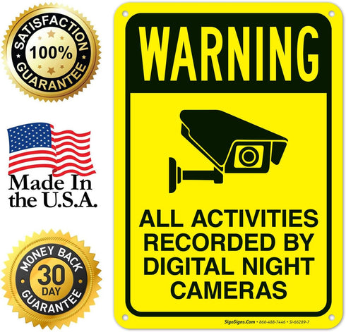 10x7 Inches, 55 Warning All Activities Recorded by Night Vision Cameras Sign, mil Thick HDPS (high Density