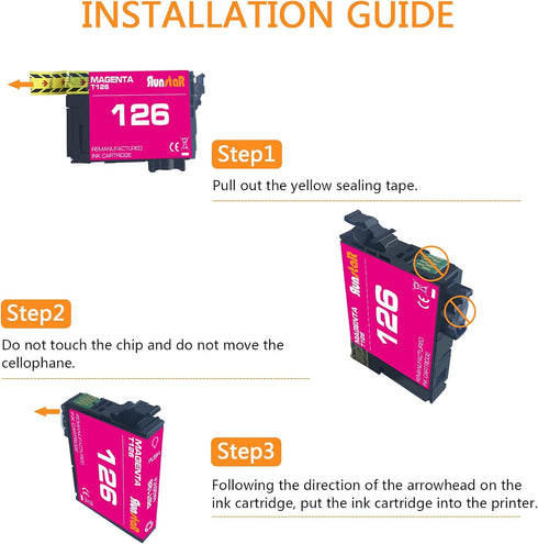 Run Star 2 Pack 126 Magenta Remanufactured Ink Cartridge Replacement for Epson Stylus & Workforce Printers