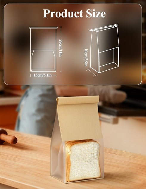 5.1"x3.9"x 11.0" Packaging (100, FireKylin Bakery Bags with Tin Tie Tab Lock Bread Bags for Homemade Bread Cookie Bags