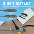 1 Ft Flat Plug Extension Cord, 16 AWG 3 Prong Grounded Low Profile Extension Cable, 3 Outlet Extension Wire Grey
