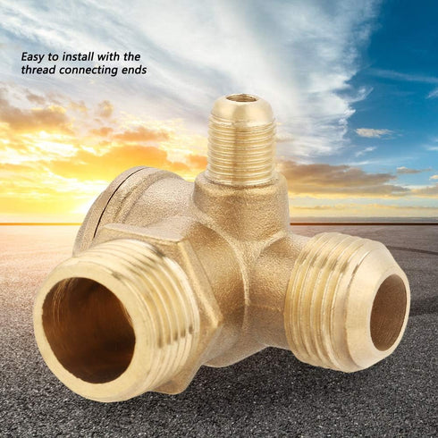 Air Compressor Check Valve, 90 Degree Male Thread 3 Port Brass Tube Connector Replacement for Central Pneumatic