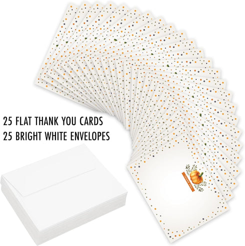 Koko Paper Co. Fall Pumpkin Thank You Cards – 25 Flat Note Cards with Envelopes for Baby Shower, Thanksgiving & More