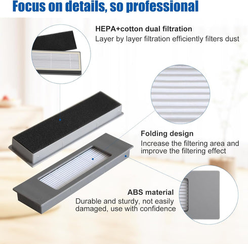 Replacement Filters for ECOVACS Deebot Ozmo T8 Series, Compatible with Yeedi Vac 2 Pro Vacuums