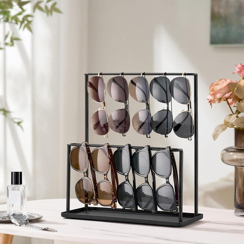 Josmimic 2 Sunglasses Organizer Glasses Holder Stand with Tray, Eye Glasses Display, Tier Sunglass Storage Rack